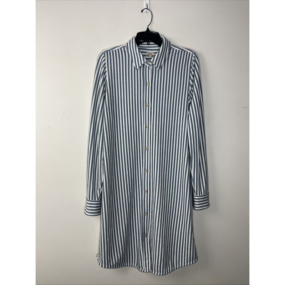Faherty Navy and White Striped Long Sleeve Dress